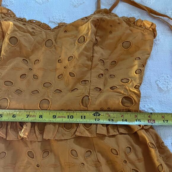 Walter Baker Misty Eyelet Ruffle Mini Dress Ginger Eye Yellow Strappy Size 8 - Picture 8 of 9